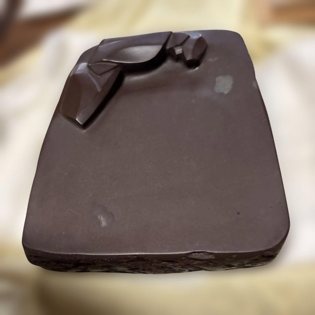 赤間硯　名工　堀尾卓司　[新品美品　共桐箱　希少彫刻硯