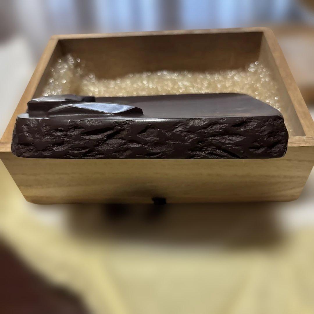赤間硯　名工　堀尾卓司　[新品美品　共桐箱　希少彫刻硯