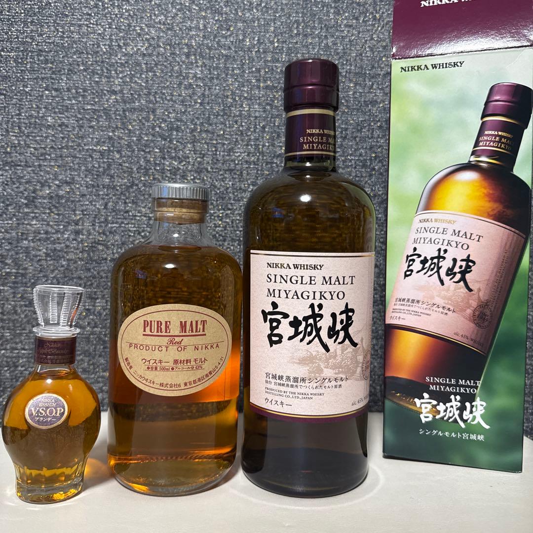 ニッカウイスキーシングルモルト宮城峡 ピァアモルトレッドのセット vsop 付き