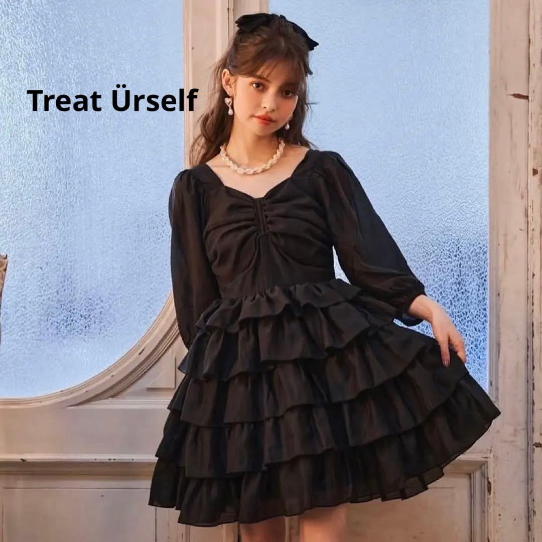 Treat Ürself フリルドレス 黒 ミニワンピース トリートユアセルフ
