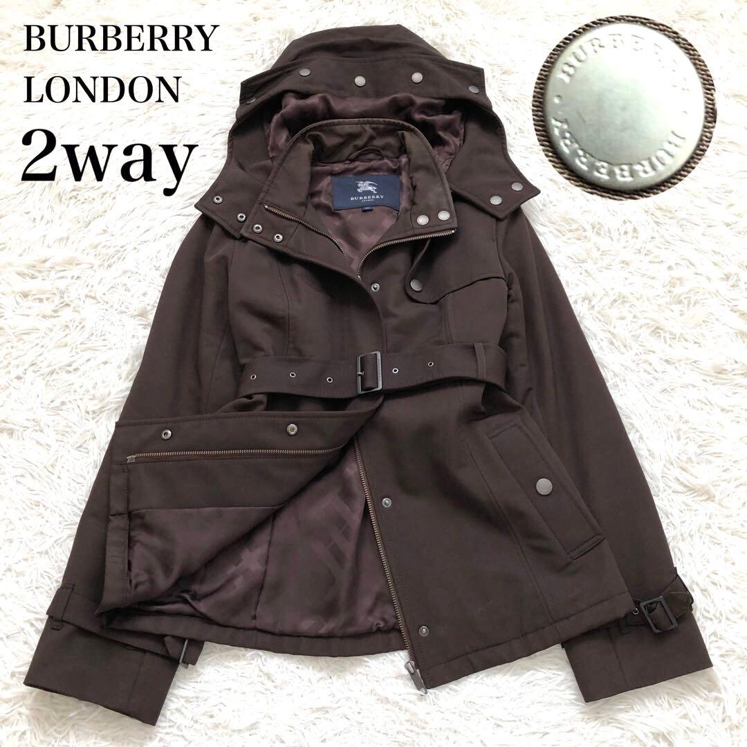 シャドーチェック✨希少モデル　バーバリーロンドン　フーデッドコート　ベルト