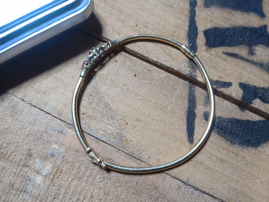 14金ゴールド14kバングル ルビー、ダイヤ付き レトロアンティーク お姫様系