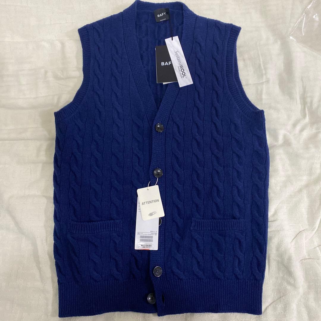 【未使用品】BEAMS F BAFY ケーブルニットベスト ネイビー サイズ48