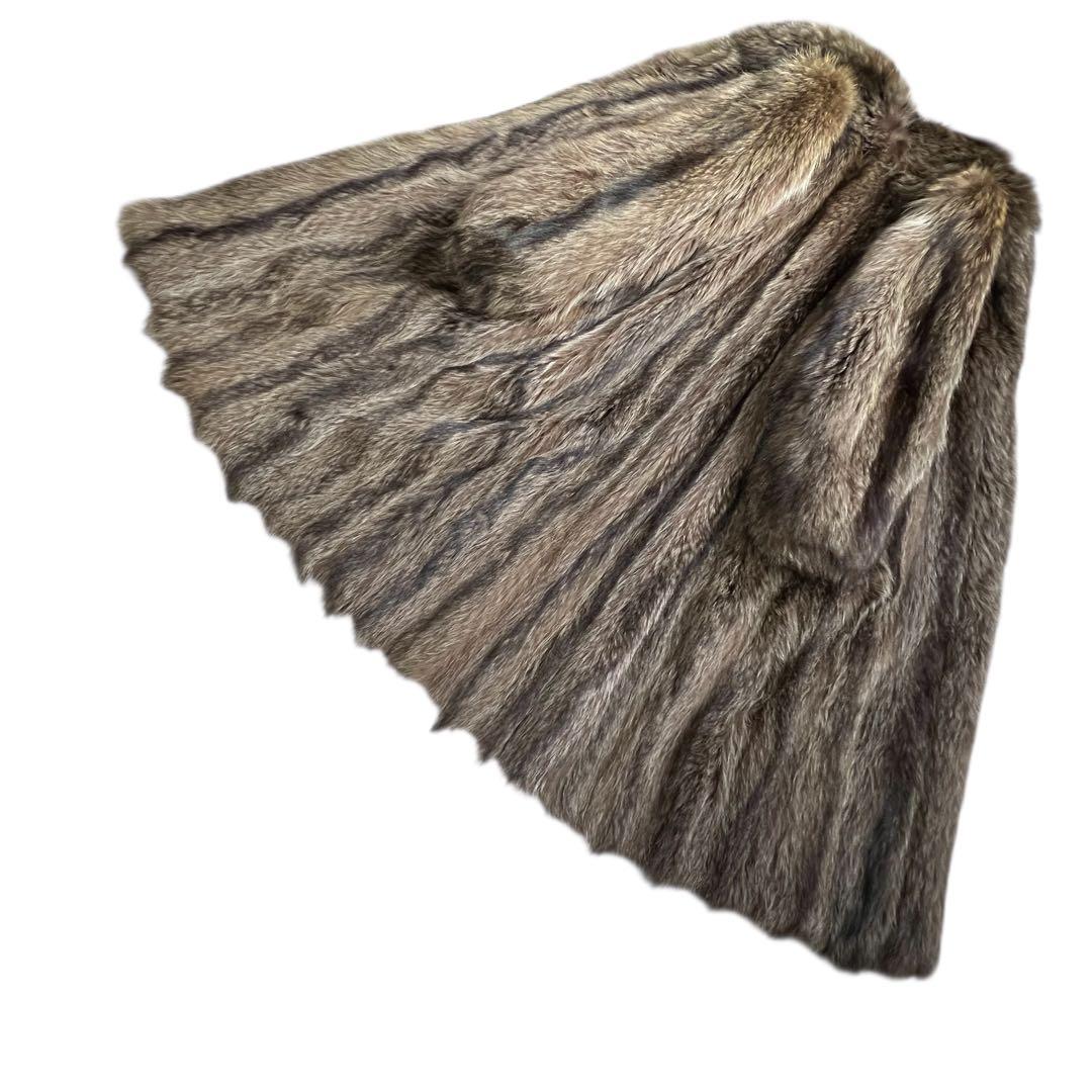 着丈110cm シルバーフォックス リアルファーコート 本毛皮 XLサイズ相当