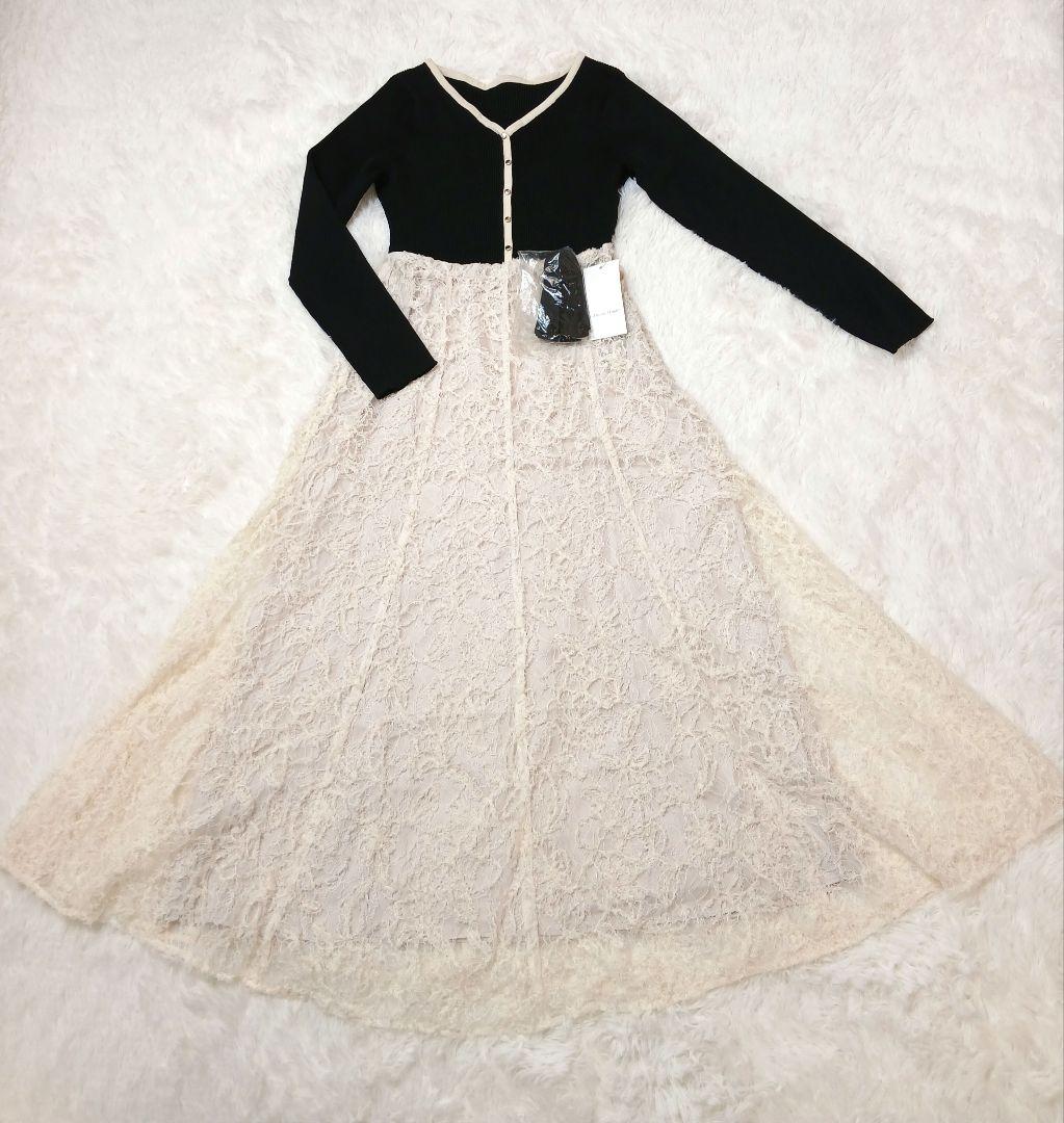 新品未使用タグ付　ジルバイジルスチュアート長袖ニットレースワンピースベルト付　M