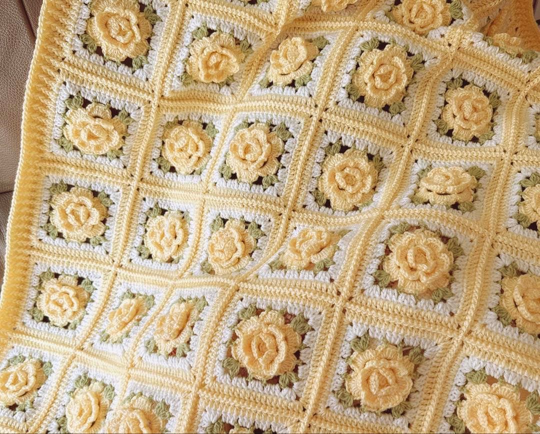 【5】 薔薇 マルチカバー ブランケット モチーフ編み ‪