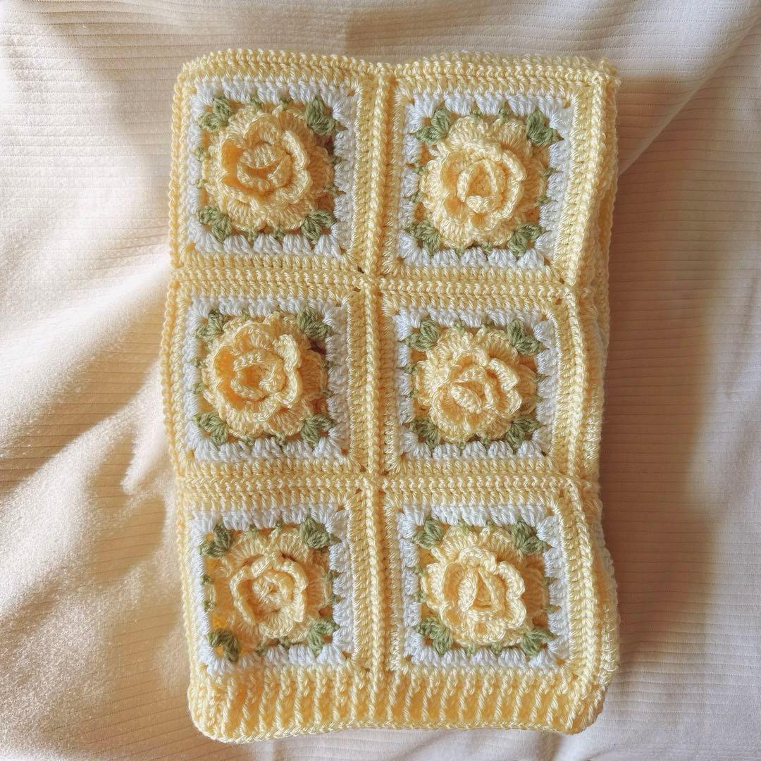 【5】 薔薇 マルチカバー ブランケット モチーフ編み ‪