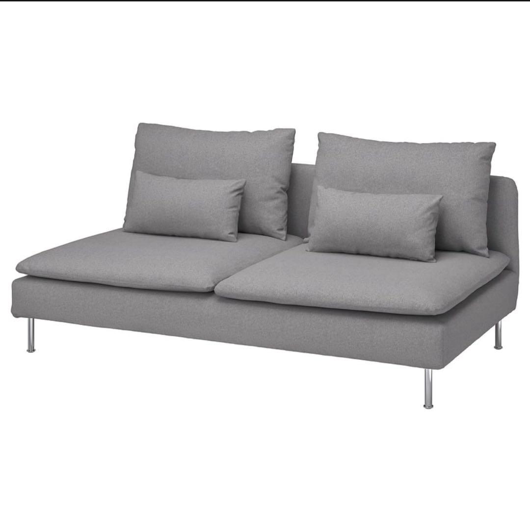 IKEA ソーデルハムン 3人掛けソファ グレー 木製脚付き クッション付