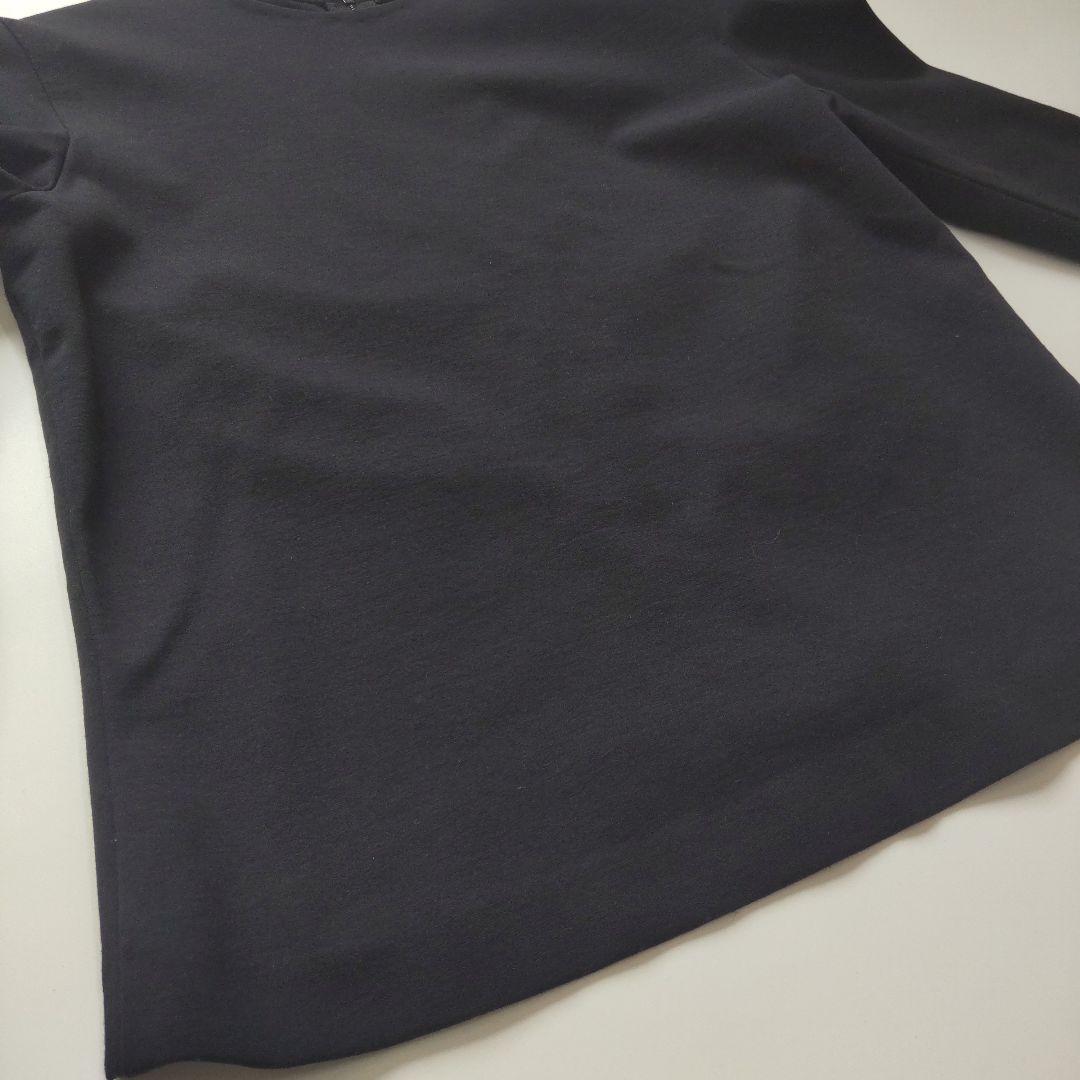 美品 ザロウ クルーネック バックジップ カットソー トップス ９分袖 ブラック