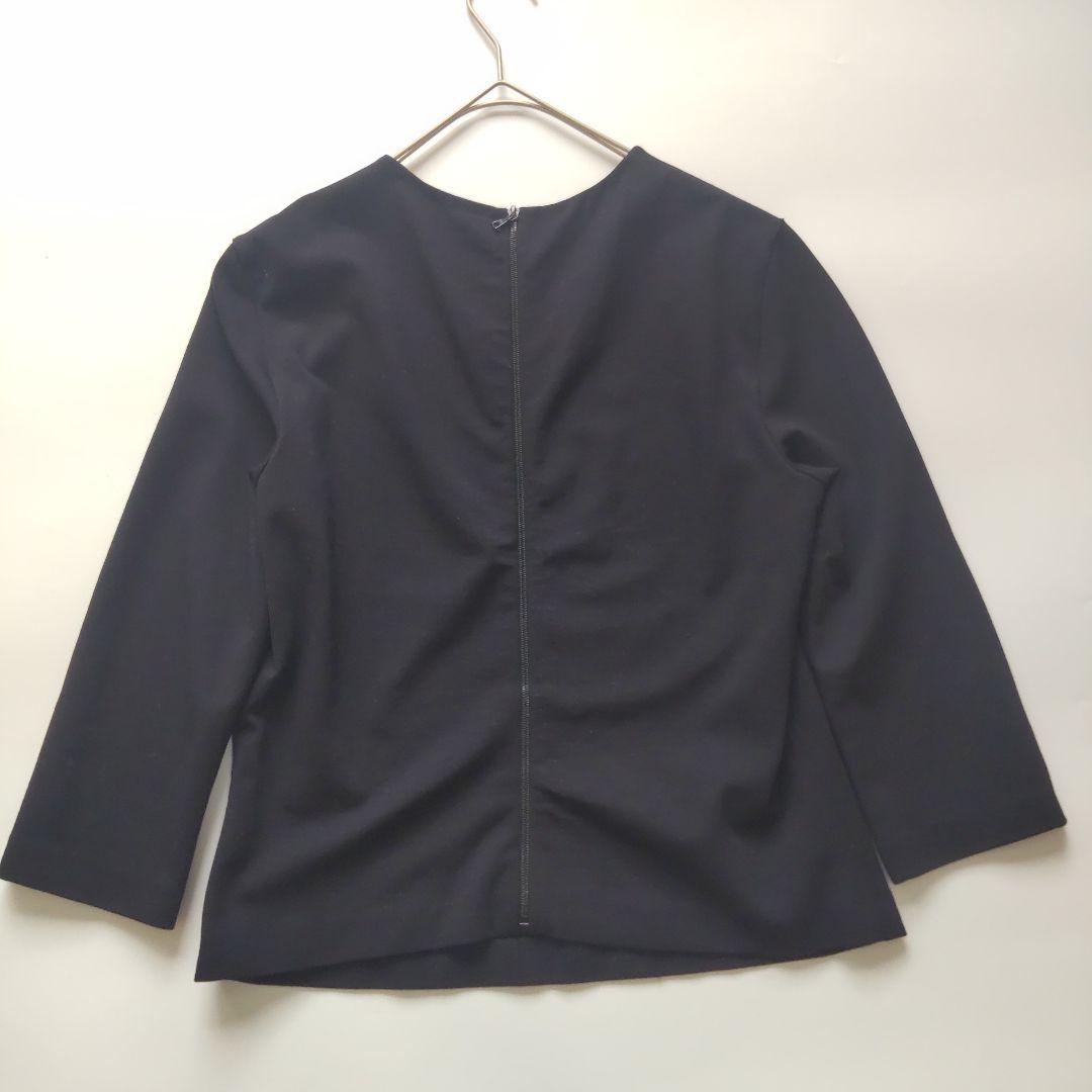 美品 ザロウ クルーネック バックジップ カットソー トップス ９分袖 ブラック