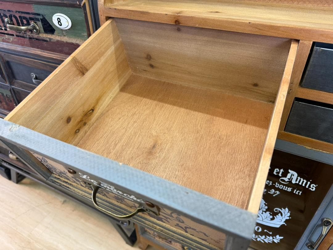 天然木　スチール　キャビネット　インダストリアル　チェスト　引出　レトロ　棚