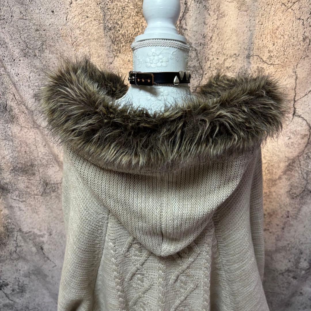y2k 00s 森ガール　ニットポンチョ　スカート　2点セット　ファー　フリンジ