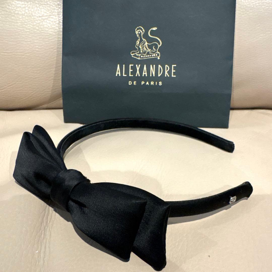 ALEXANDRE DE PARIS ￼ サテン　黒ぷっくりリボンカチューシャ