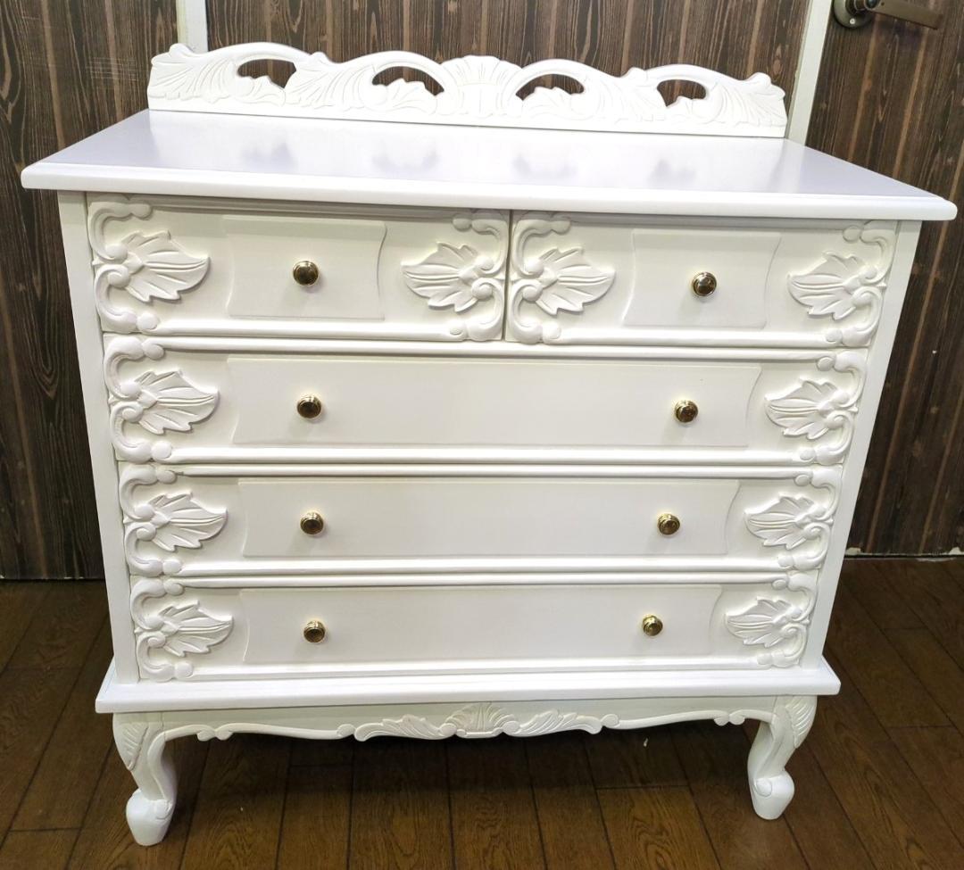 〈たのめる便・現状渡し〉ワイドチェスト アンティークホワイト