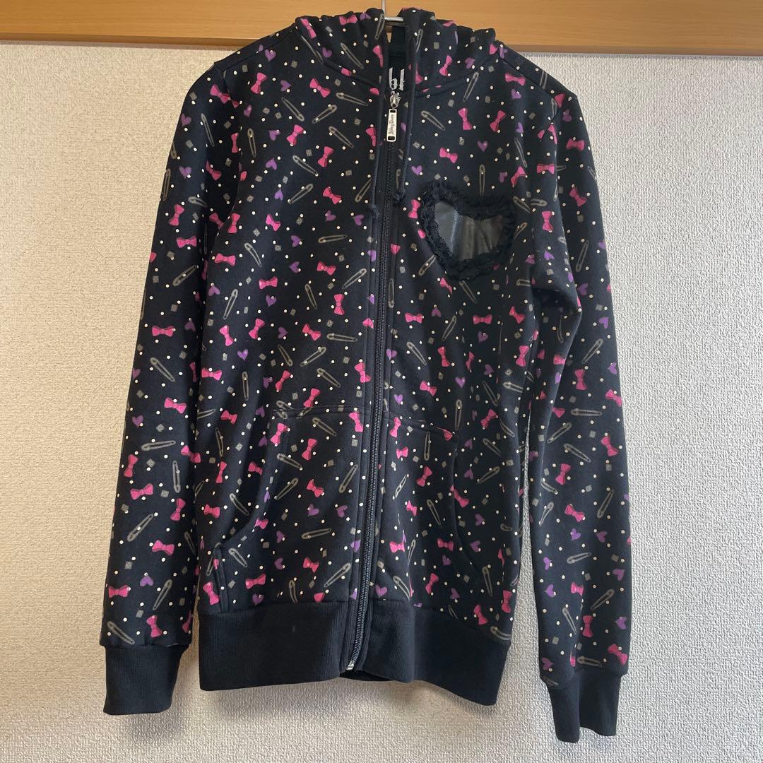 Abbey Dawn 総柄ジップパーカー S ブラック ハートポケット