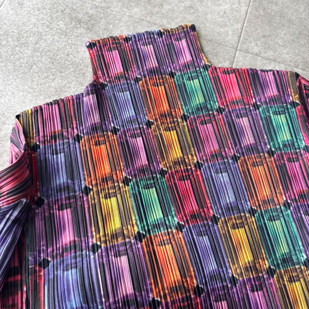 PLEATS PLEASE マルチカラー 幾何学模様 長袖トップス サイズ3