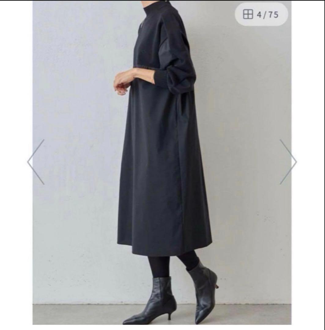 ビアズリー　モックネックニットコンビワンピース