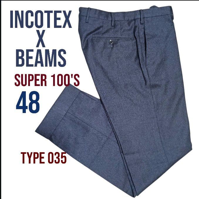 INCOTEX BEAMS スーパー100'S ウール 48 035型 ネイビー