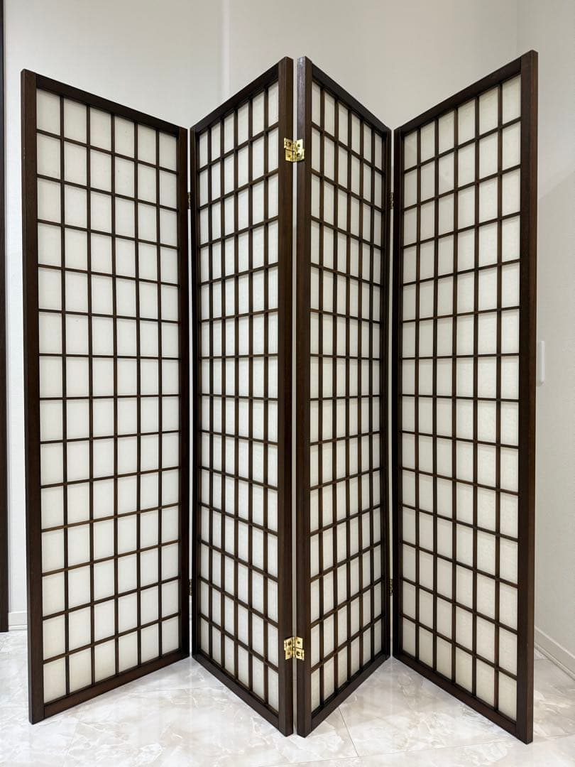 【美品】昭和レトロ 和モダン 木製 4連格子 障子パーテーション 間仕切り 衝立