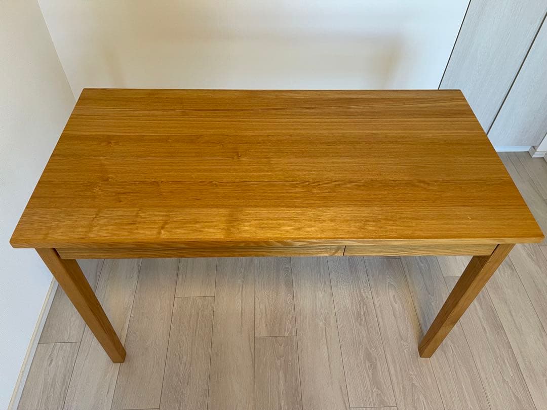 美品 無印良品 タモ材デスク 学習机 木製机 引き出し付 110×50cm