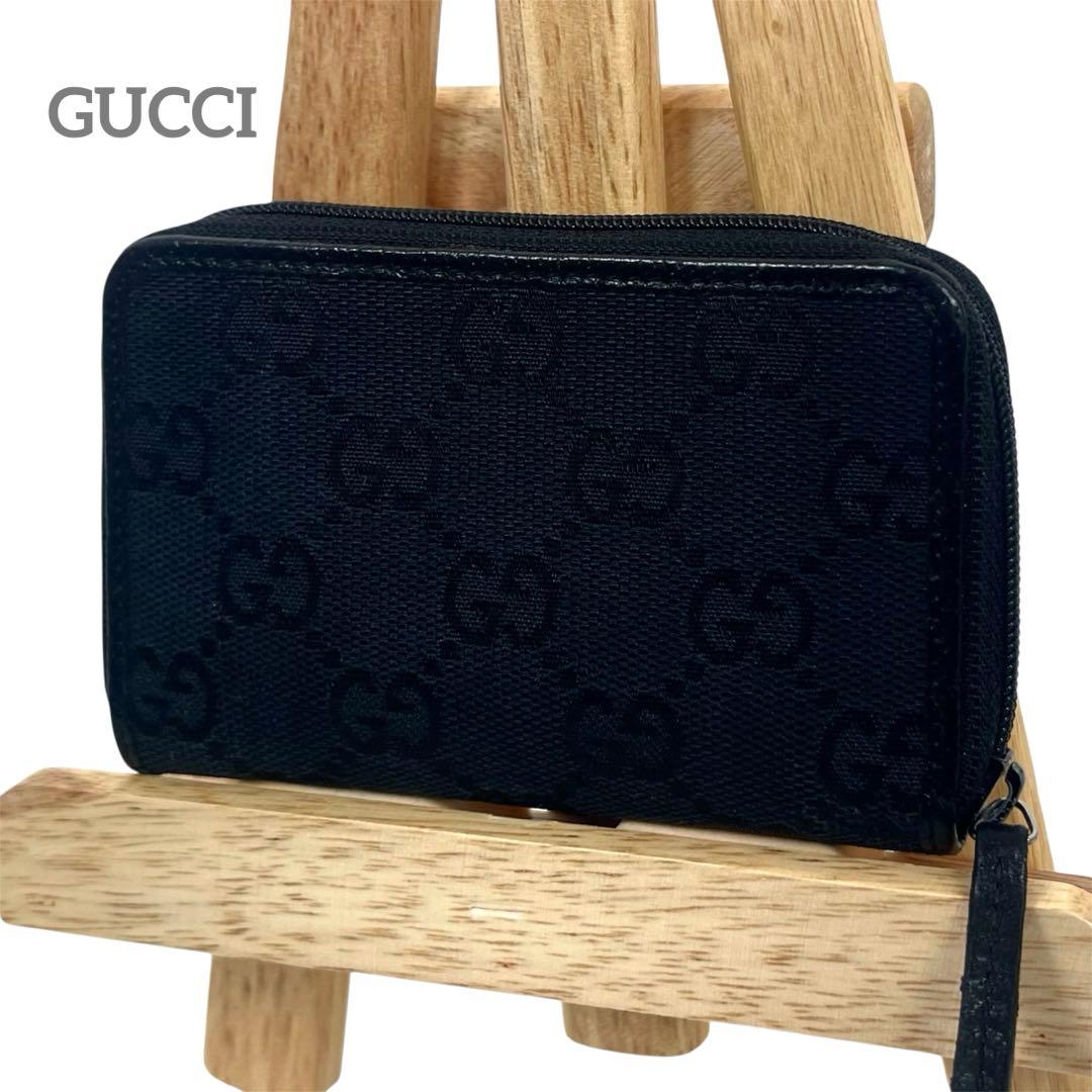 グッチ　ケース　ミニ財布　GGキャンバス　ロゴ　総柄　ラウンドファスナー