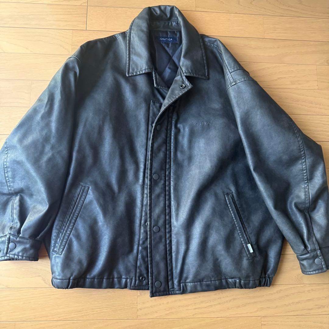 NAUTICA ムラ加工 フェイクレザーブルゾン