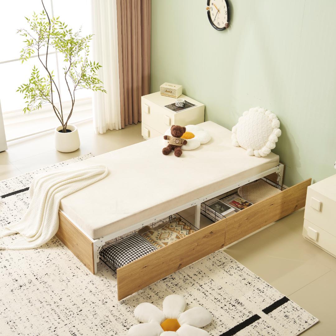 40%OFF!パイプベッドフレーム　折り畳み　引き出し付き　シングル　WHITE