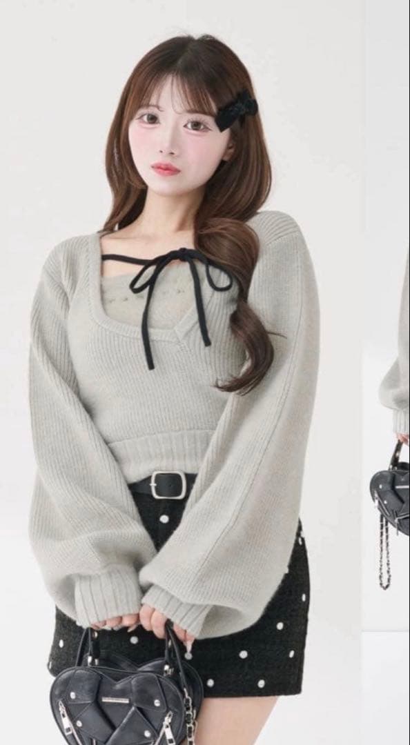 Darich アシメレイヤードニットトップス グレー