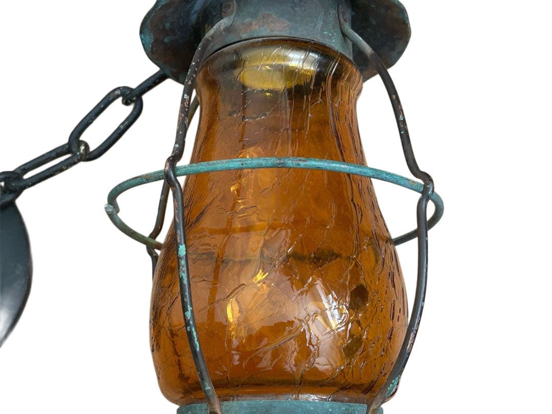 60s ビンテージ LEVITON 吊り下げ式 アンバーガラス ライト ランプ