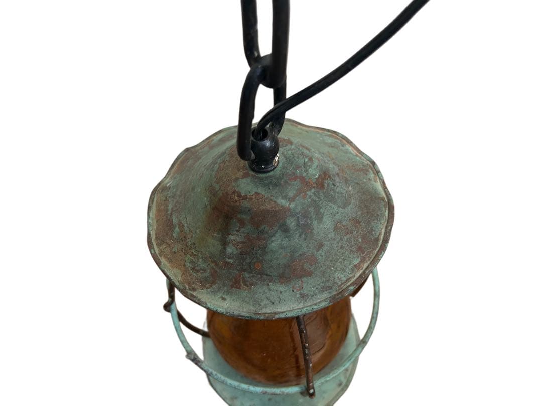 60s ビンテージ LEVITON 吊り下げ式 アンバーガラス ライト ランプ