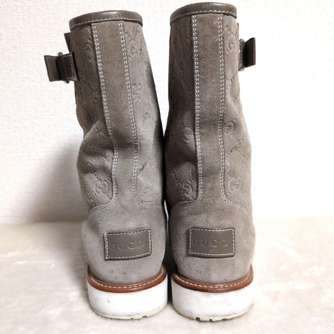 eo17 GUCCI スエード GG ブーツ ベージュ バックル付き 38.5