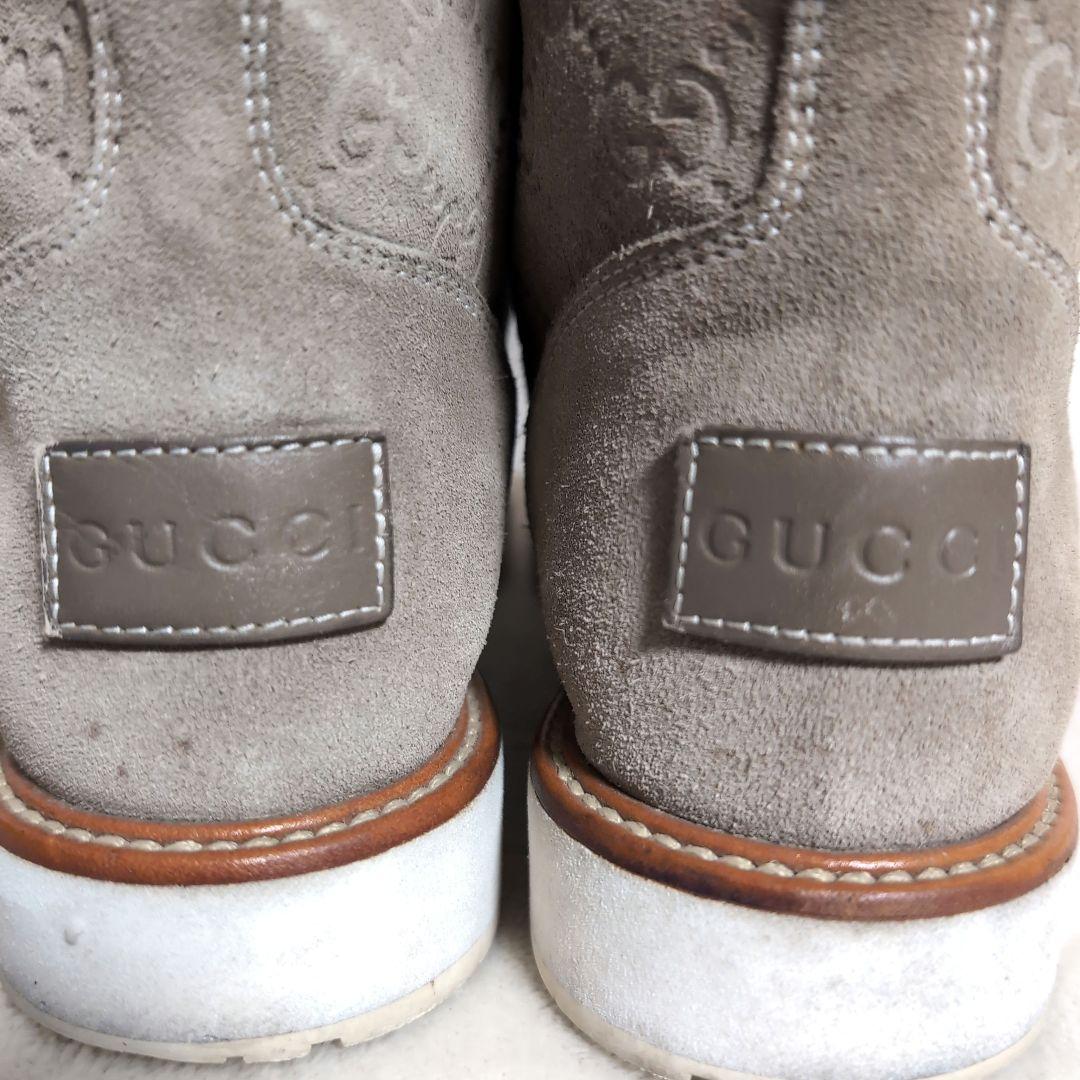 eo17 GUCCI スエード GG ブーツ ベージュ バックル付き 38.5