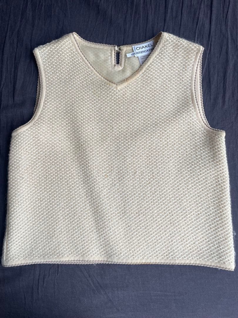 CHANEL ニットベスト Vネック クリーム色 40 ヴィンテージ