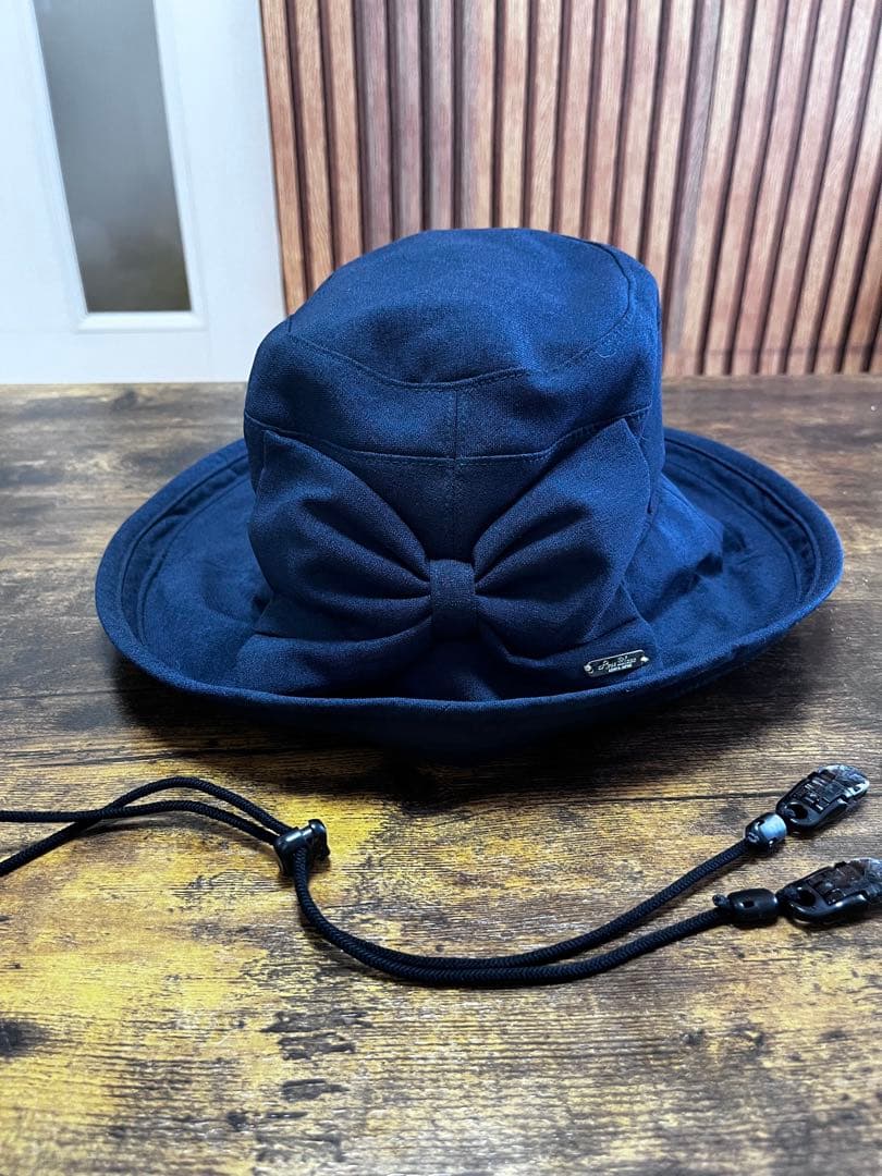 ロサブラン　リボンハット　シャンブレー　ネイビーS