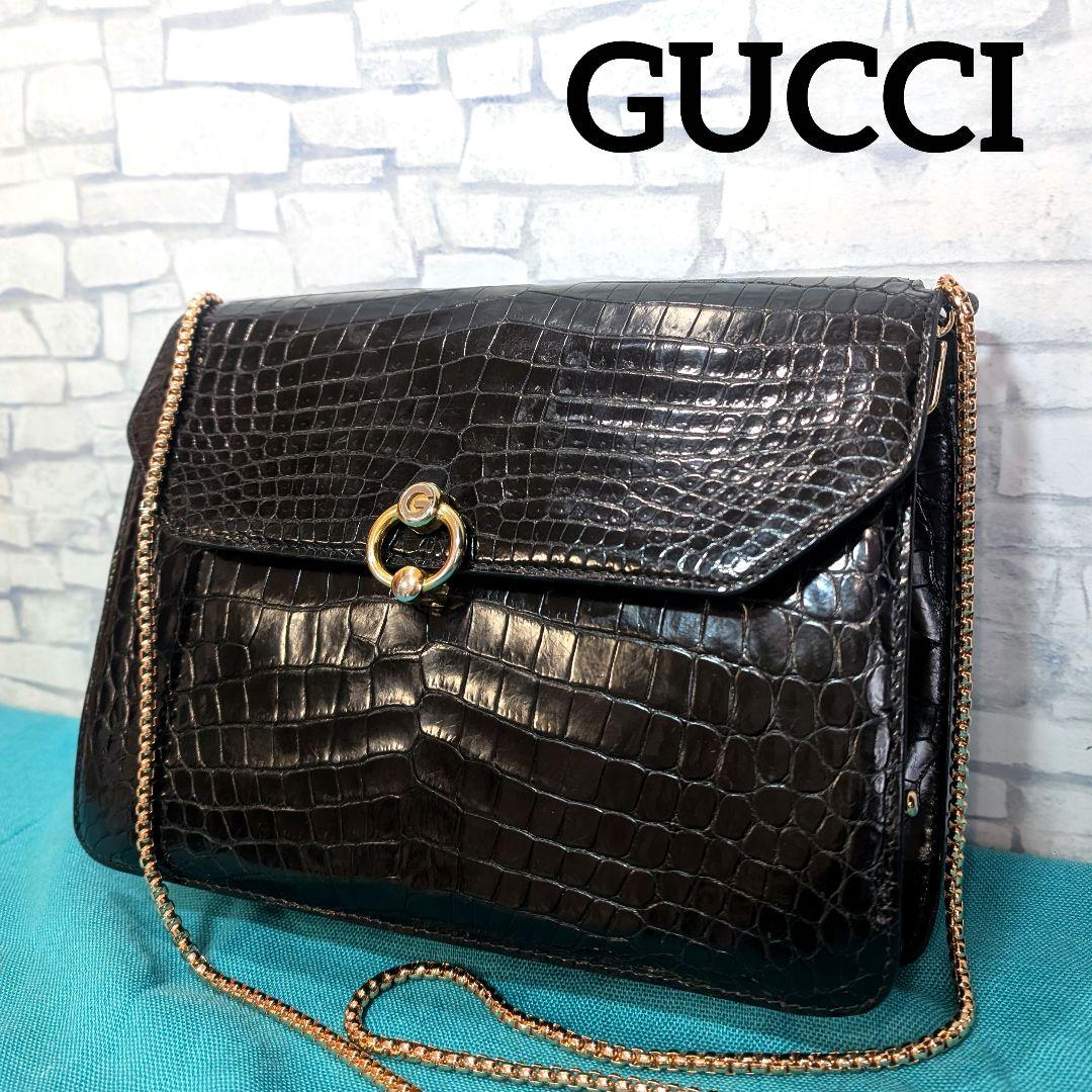 ♥マーガレット♥極美品♥グッチ GUCCI ショルダーバッグ クロコダイル