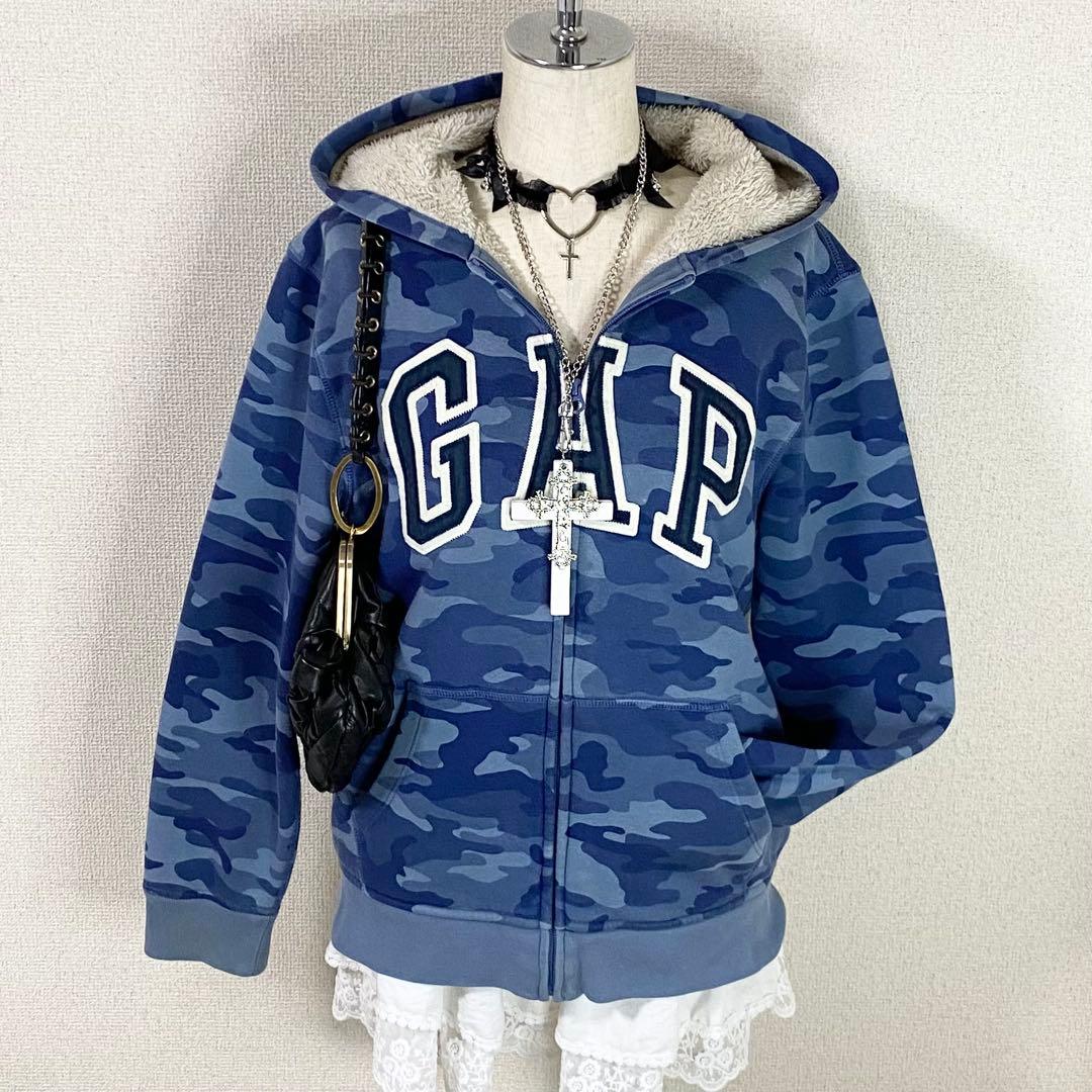 y2k GAP フルジップ パーカー 迷彩 平成ギャル グランジ 裏ボア