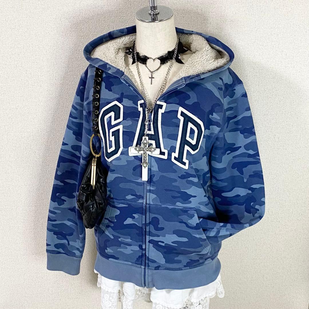y2k GAP フルジップ パーカー 迷彩 平成ギャル グランジ 裏ボア