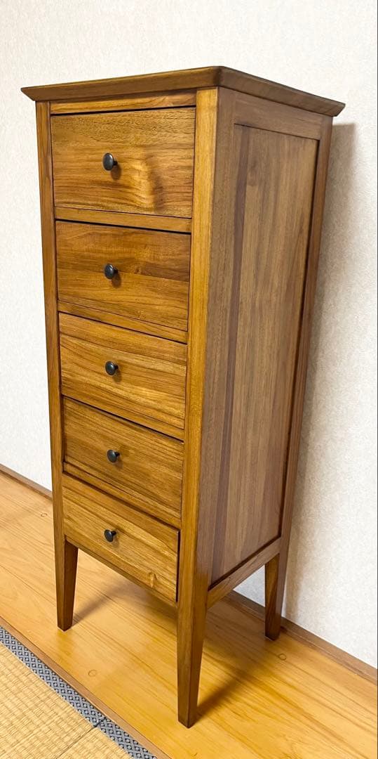 ギギliving チークスリム五段ハイチェスト W45✕D35xH114