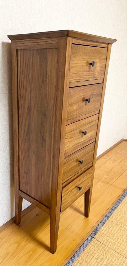 ギギliving チークスリム五段ハイチェスト W45✕D35xH114