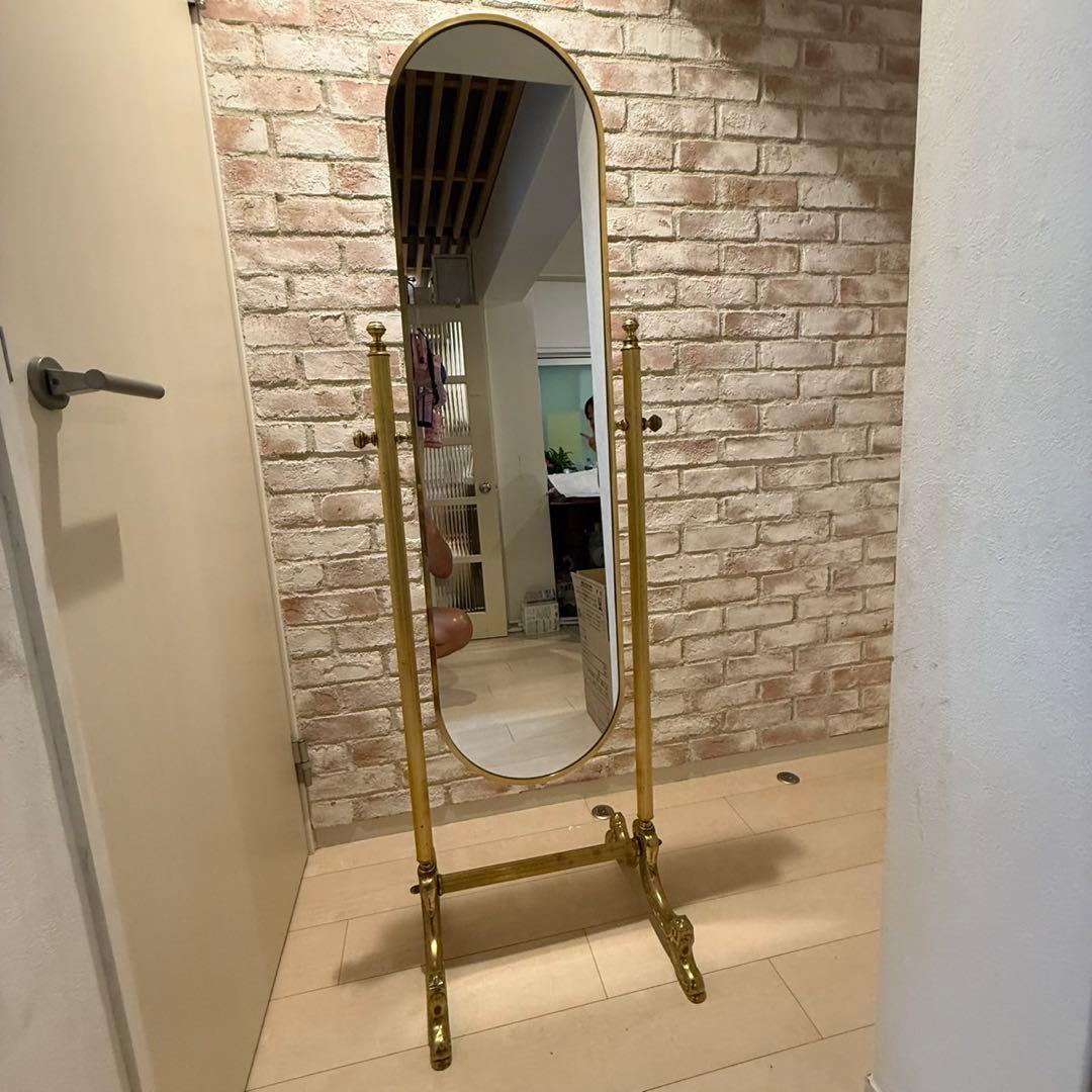 1970年代ヴィンテージ調？真鍮製スタンドミラー
