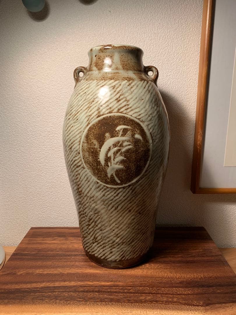 島岡達三 地釉象嵌縄文壺 人間国宝 民藝 益子焼 濱田庄司