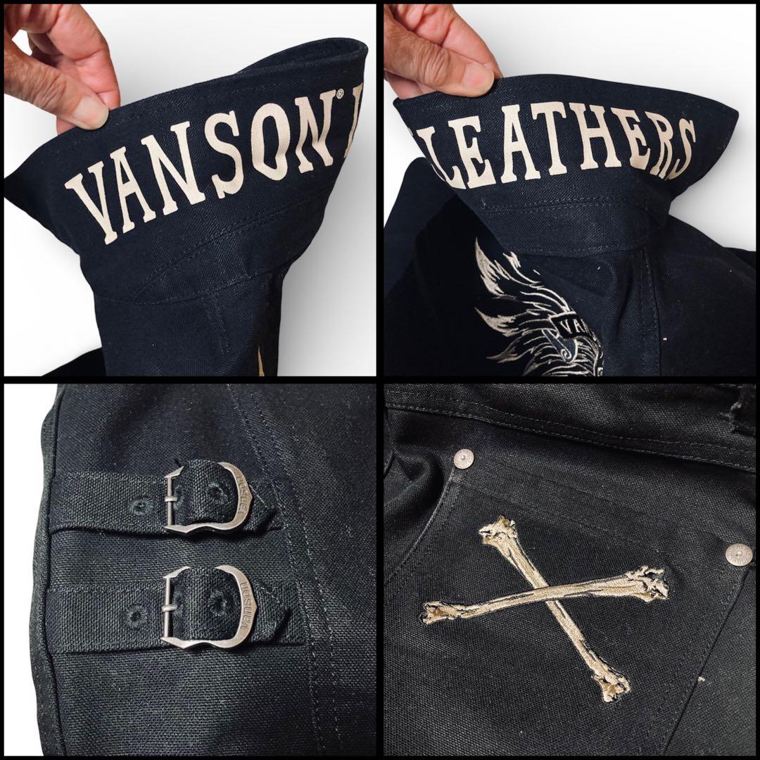 VANSON バンソン つなぎ オールインワン スカル刺繍 ブラック Sサイズ