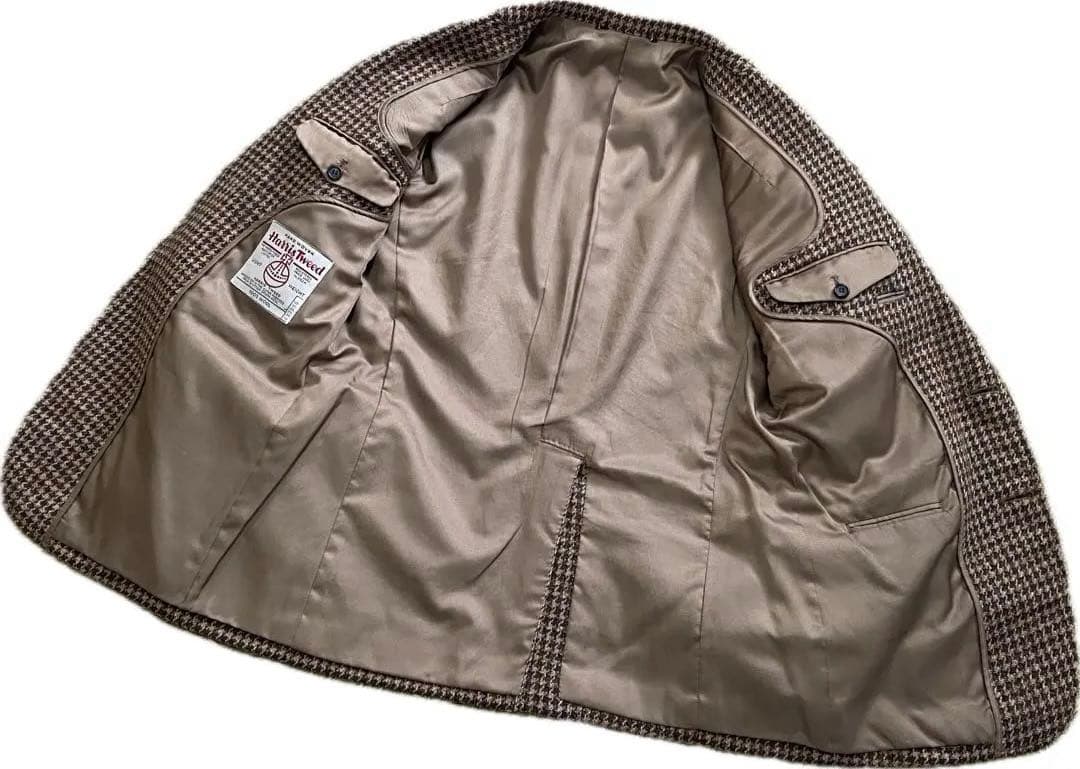 極美 90s ハリスツイード テーラードジャケット 千鳥柄 総柄 AB5 総裏