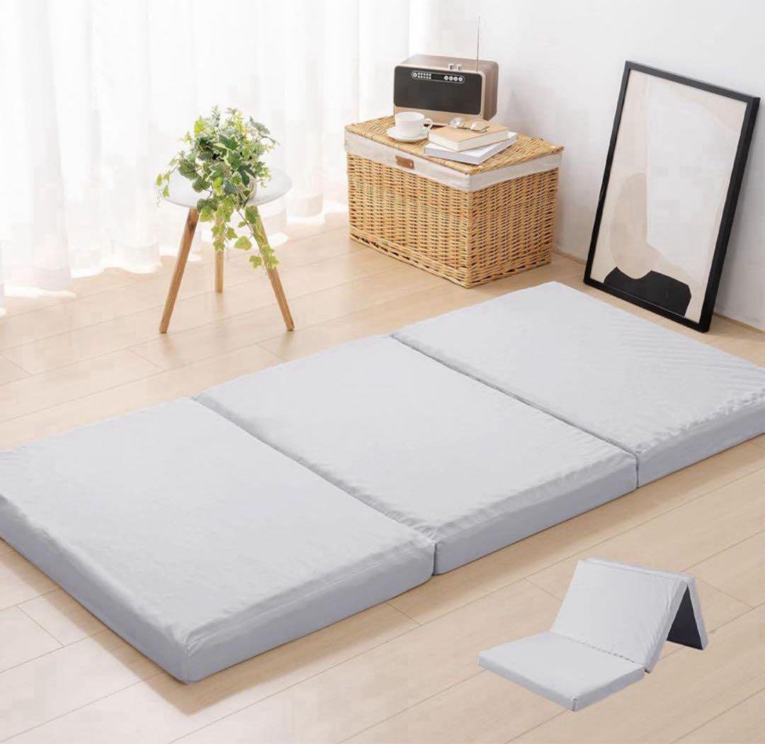 高反発マットレス シングル 三つ折り 極厚10cm ベッドマット 折り畳み 灰色