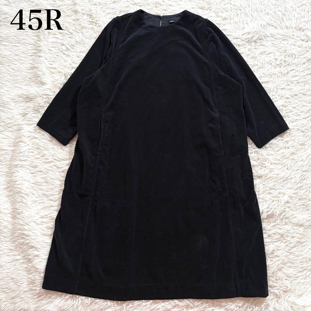 たーぼー美品✨45R コーデュロイ　フレア ドレス ワンピース