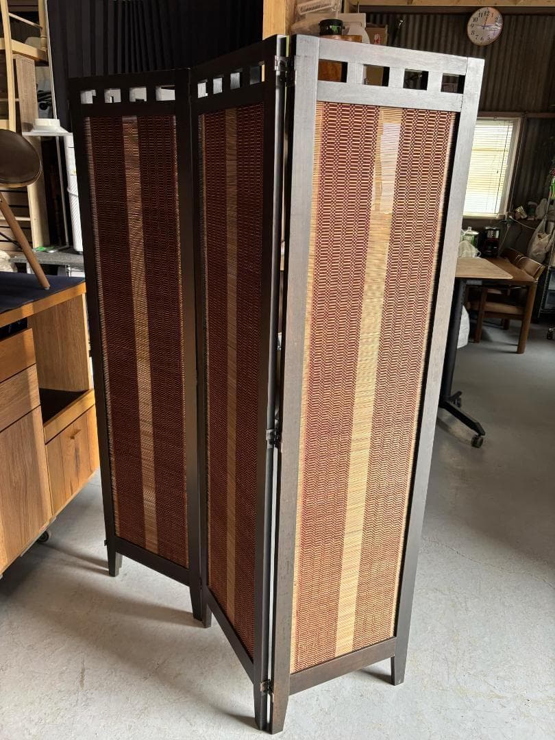 和風 衝立アジアン エスニック 4連スクリーン パーテーション Used/キレイ