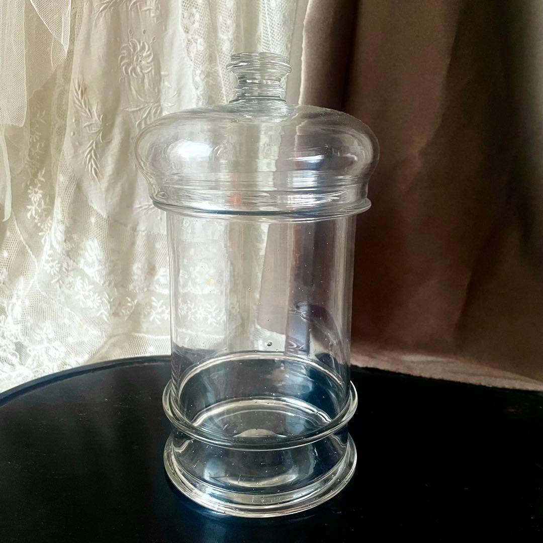 蓋付きファーマシーポット 吹きガラスの標本瓶薬瓶　19世紀 フランスアンティーク