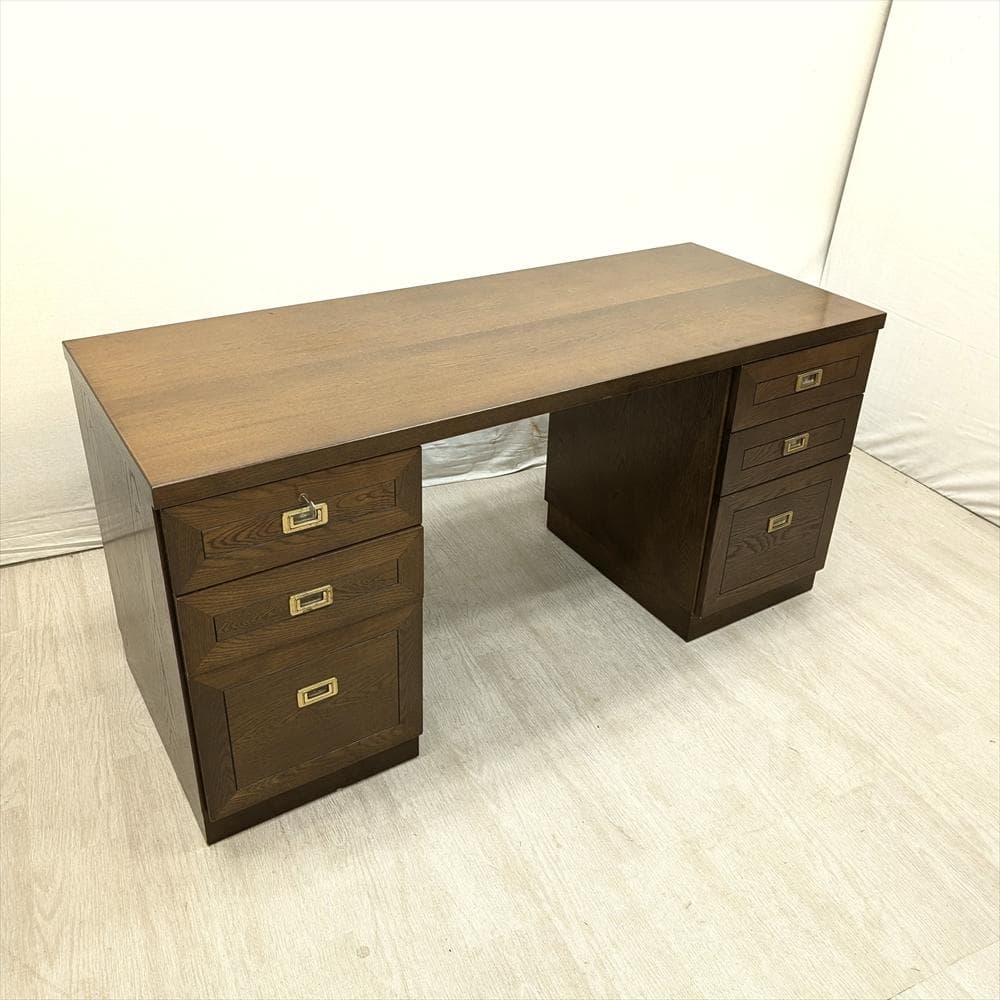 両袖机　書斎机　学習机　勉強机　作業台　デスク　パソコンデスク　鍵付き　木製