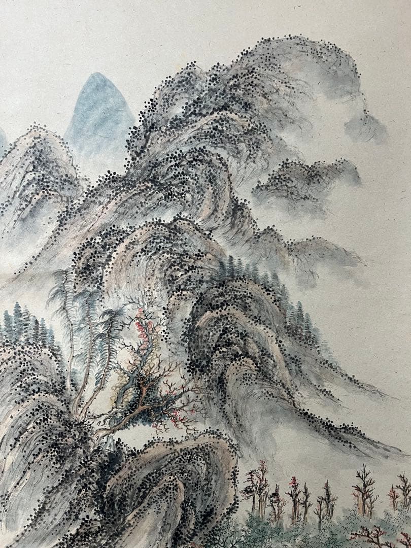 掛け軸　帆足杏雨［秋景山水図］紙本　肉筆　木箱！