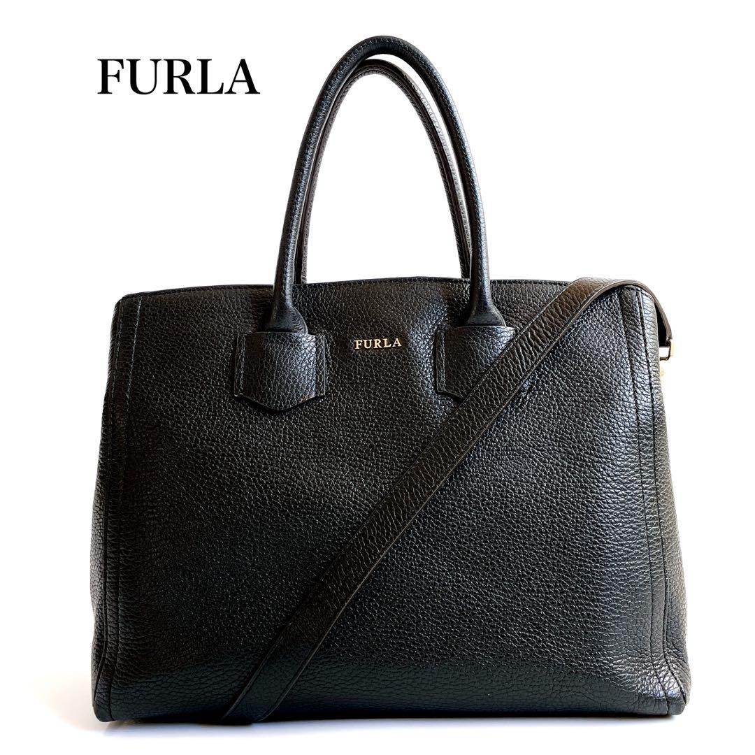 【フルラ】2way/ トート/ショルダー/バック/黒/ビジネス/レザー/A4可能